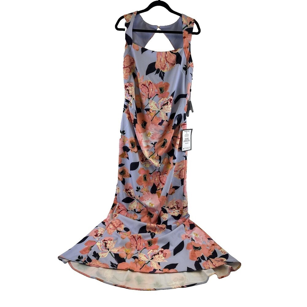 Adrianna‎ Papell Dress Maxi Mermaid Opal Coral Print Crepe Gown Tags Womens 14 - Picture 3 of 16